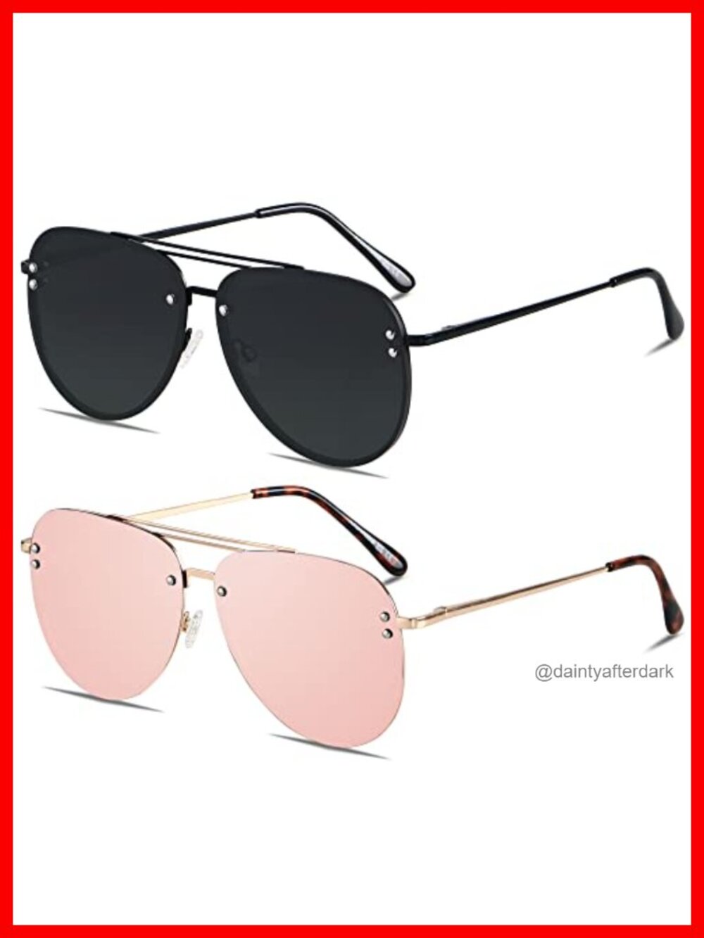 Oversized Aviator Sunglasses Rimless Metal Frame UV400 Spring Hinges